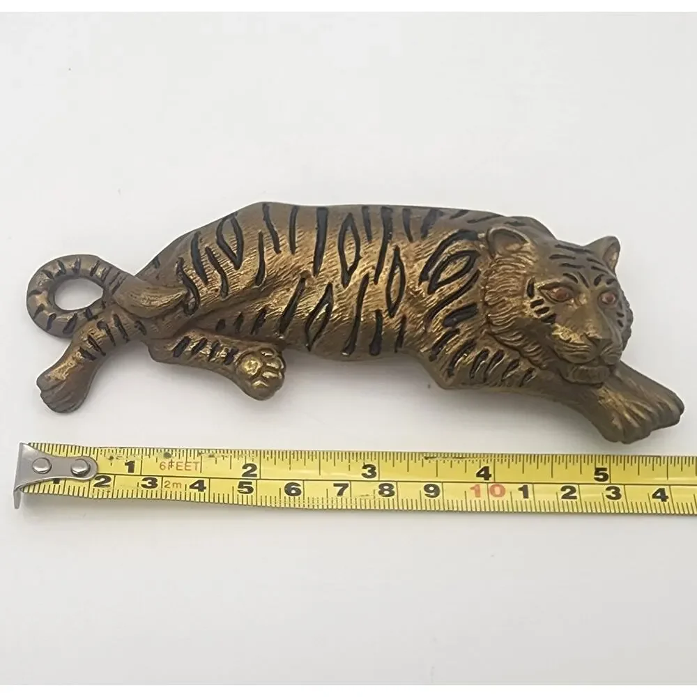 Vintage Tiger Cat BELT BUCKLE Designer Gold Tone Metal 5.25